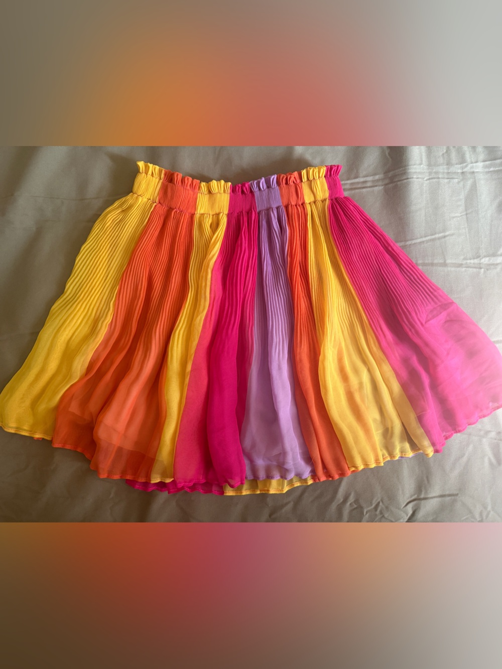 Abel & Lula Vibrant Rainbow Pleated Mini Skirt - Pink, Yellow, Orange & Lilac
